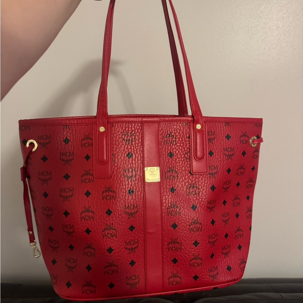MCM Scarlet Red Leather Tote